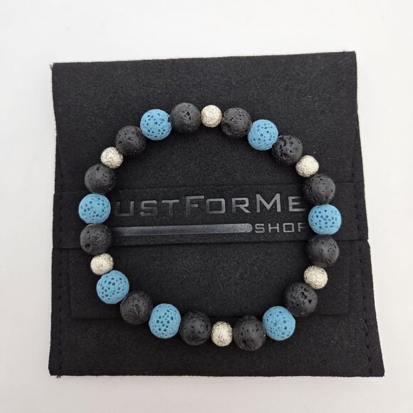 Black and Blue 8mm Lava Stone Bracelet with 6mm Silver Star Burst Spacer Beads - Picture 5 of 7